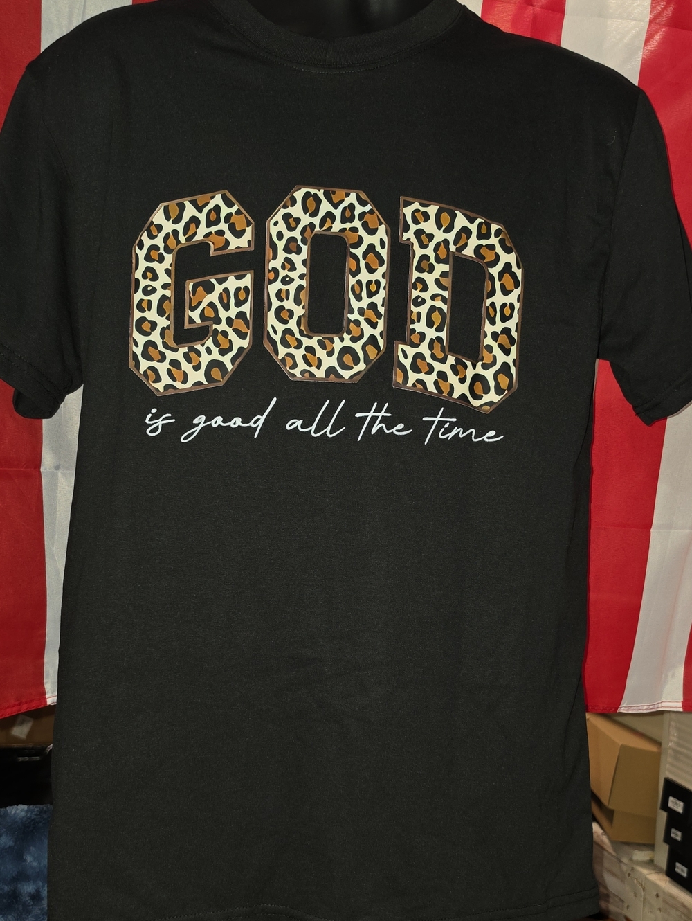 Black Short Sleeve Tee with Leopard 'GOOD' Graphic